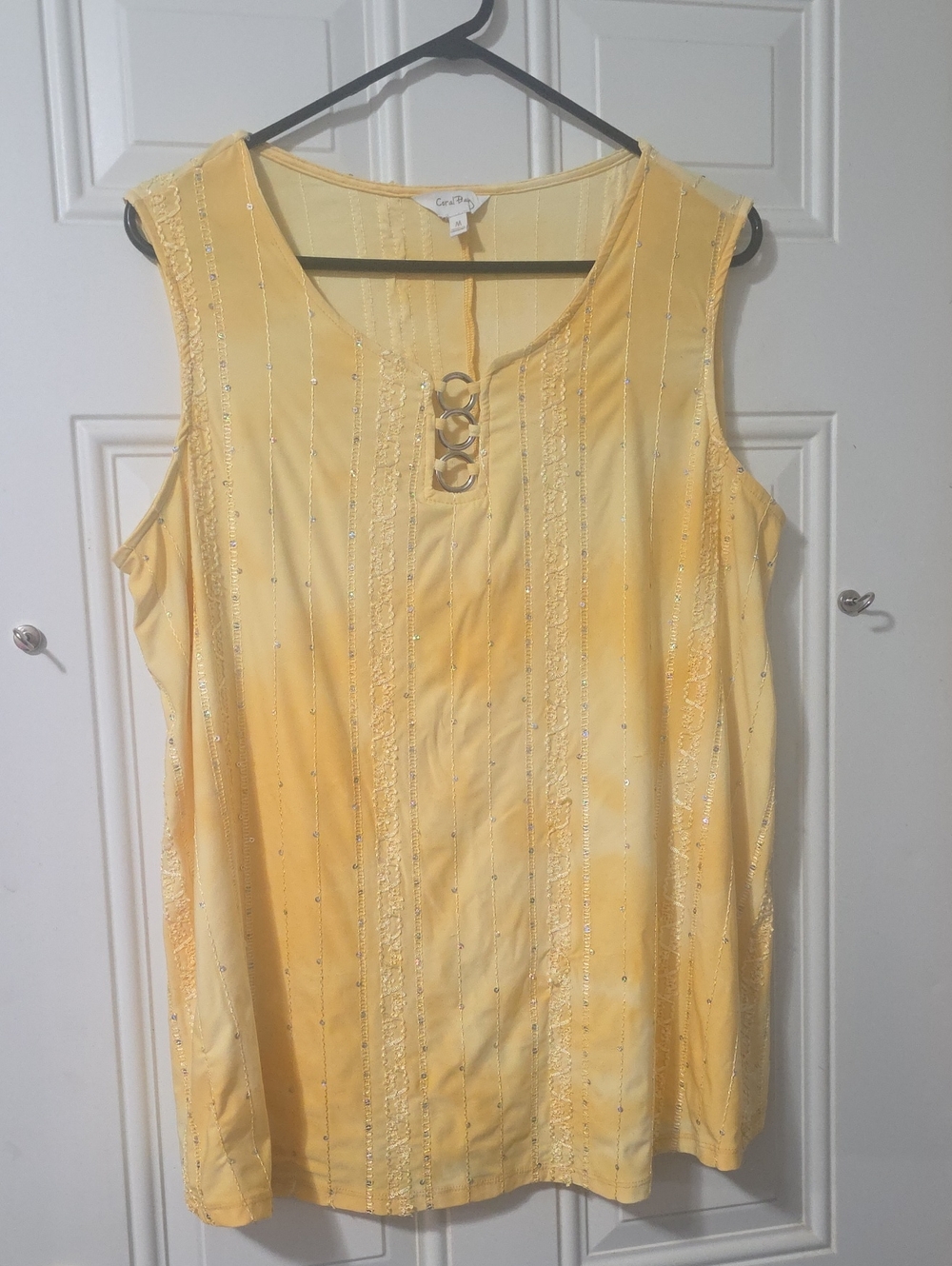 Coral Bay Yellow Sleeveless Embellished Tank Top